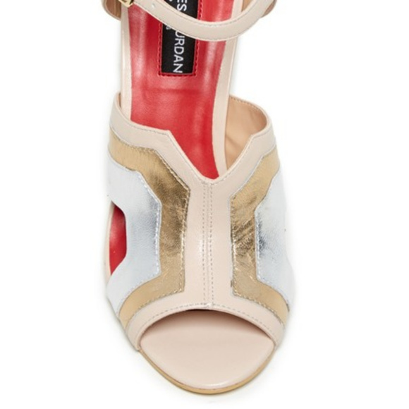 CHARLES JOURDAN LAURALIN LEATHER ANKLE STRAP HEELS SILVER GOLD BLUSH 8.5 NWOT - Picture 7 of 8